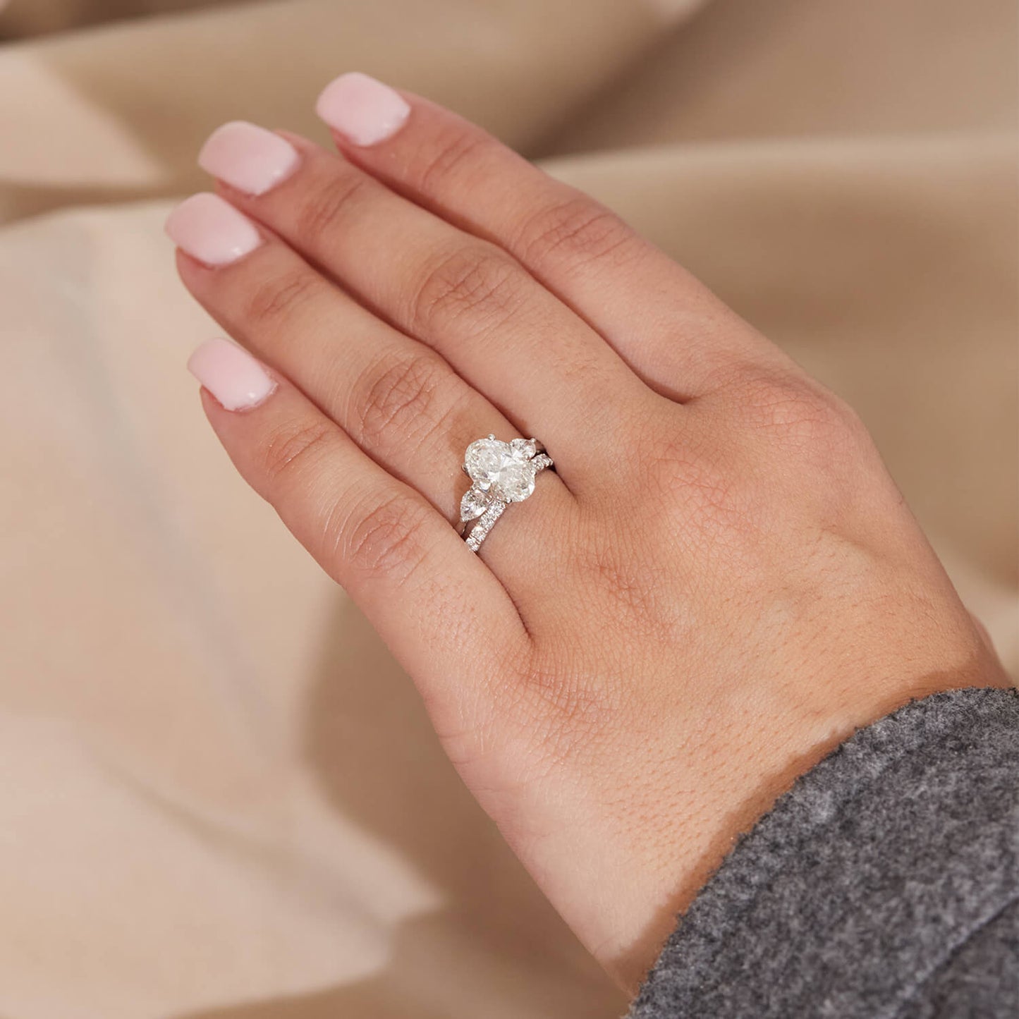 Born Platinum 2.40ct Lab Grown Oval Centre & Pear Sides Diamond Ring