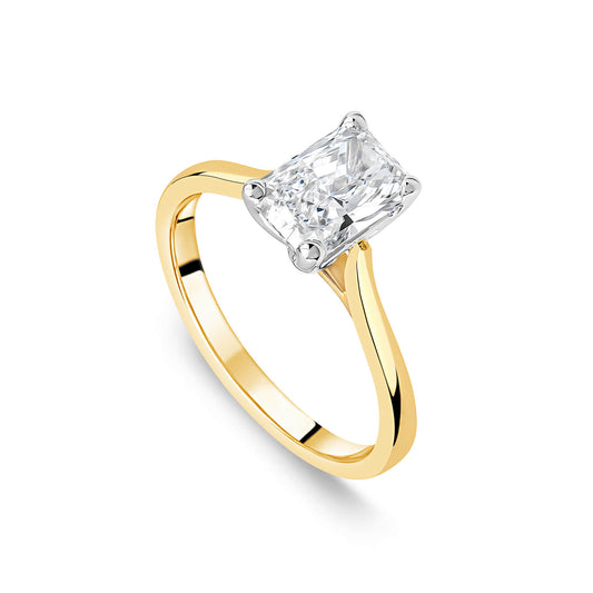 Born 18ct Yellow Gold Lab Grown 1.50ct Diamond Radiant Cut Solitaire Ring