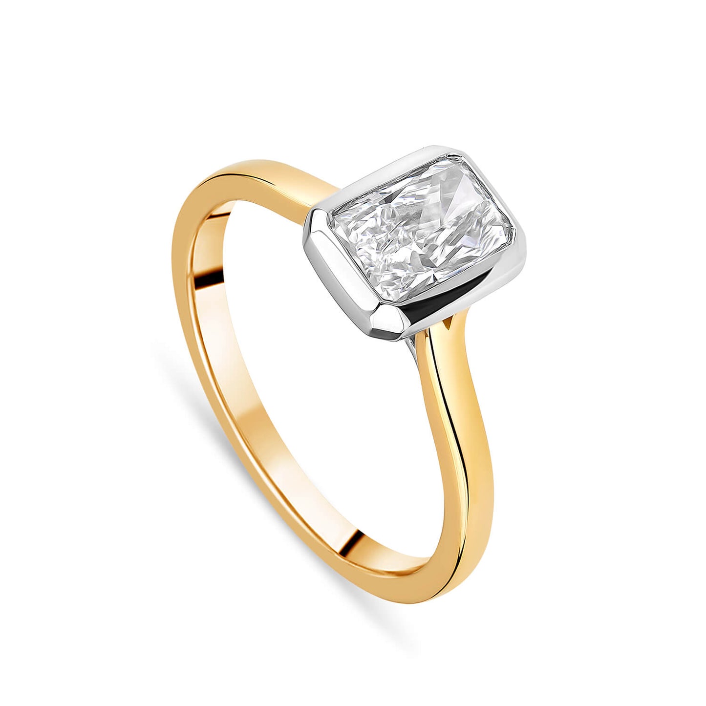 Born 18ct Yellow Gold 1.50ct Lab Grown Diamond Radiant Bezel Set Solitaire Ring