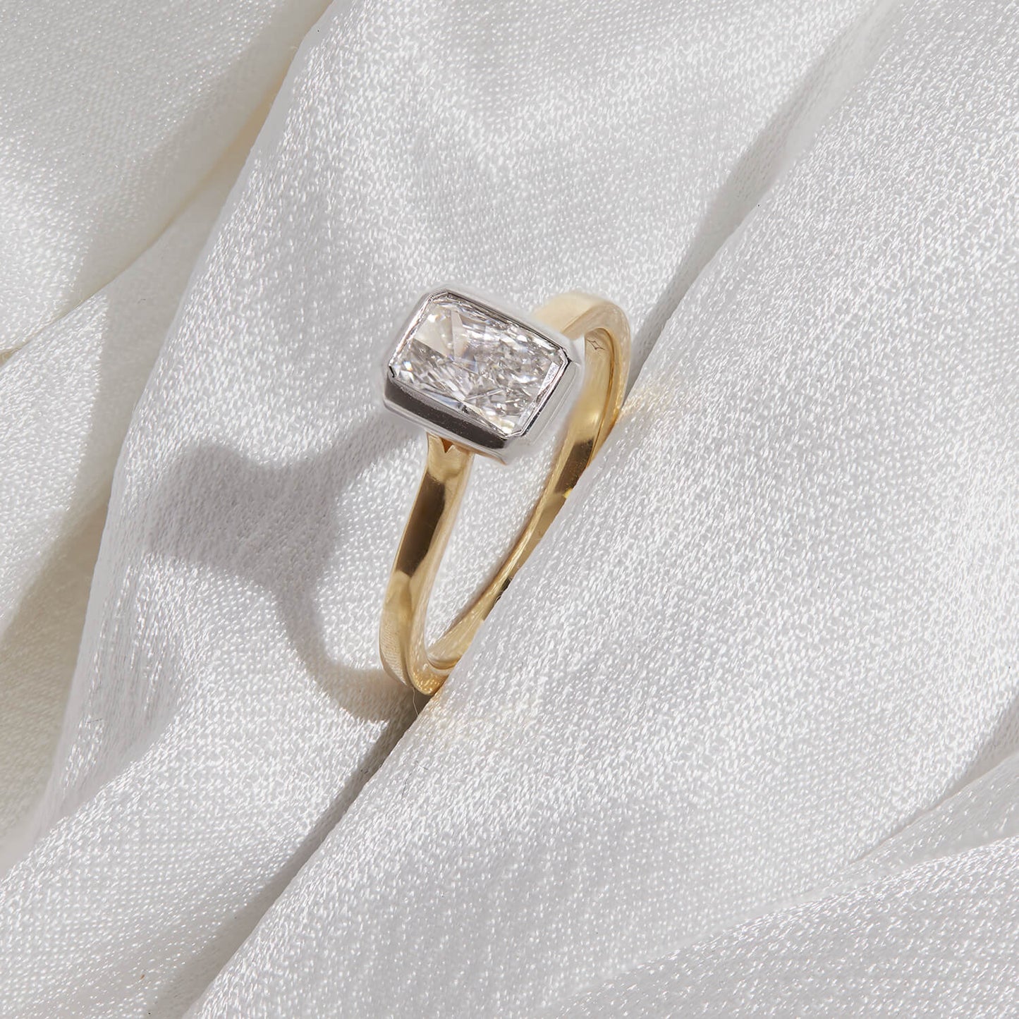 Born 18ct Yellow Gold 1.50ct Lab Grown Diamond Radiant Bezel Set Solitaire Ring