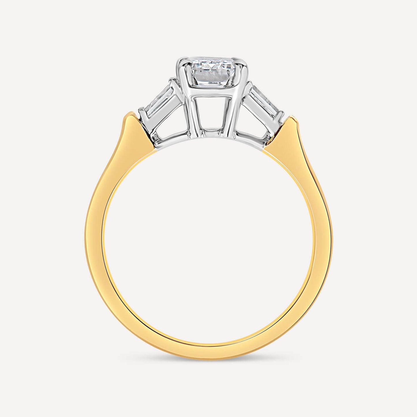 Born 18ct Yellow Gold 1.38ct Lab Grown  Emerald Cut & Baguette Diamond Sides Ring