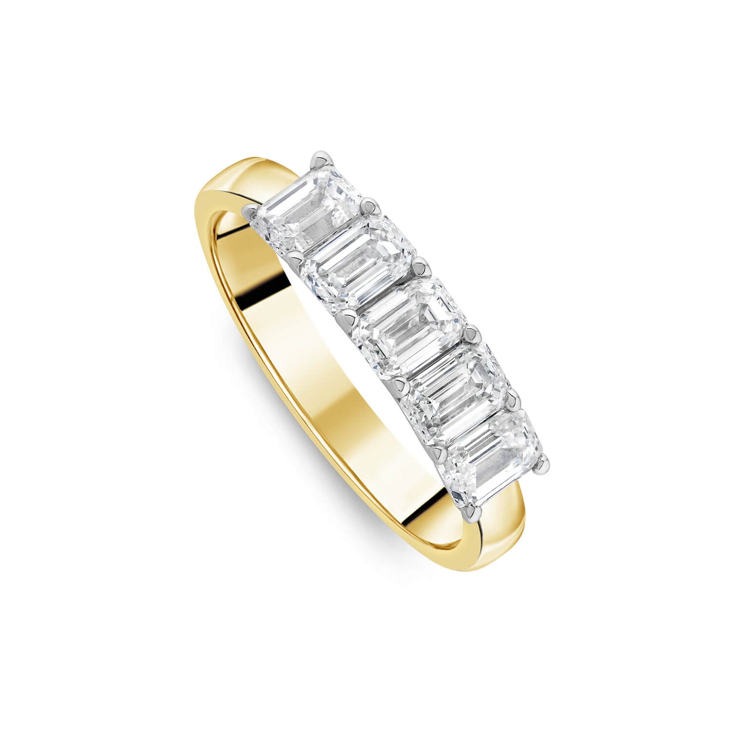 Born 18ct Yellow Gold 1.50ct Lab Grown 5 Stone Emerald Cut Half Eternity Diamond Ring