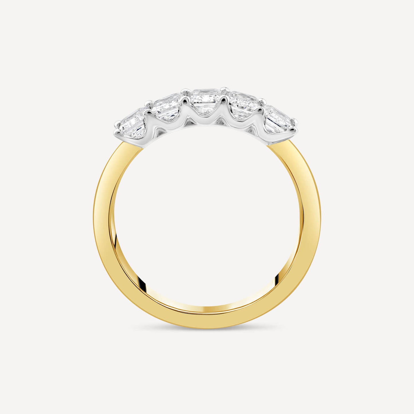 Born 18ct Yellow Gold 1.50ct Lab Grown 5 Stone Emerald Cut Half Eternity Diamond Ring