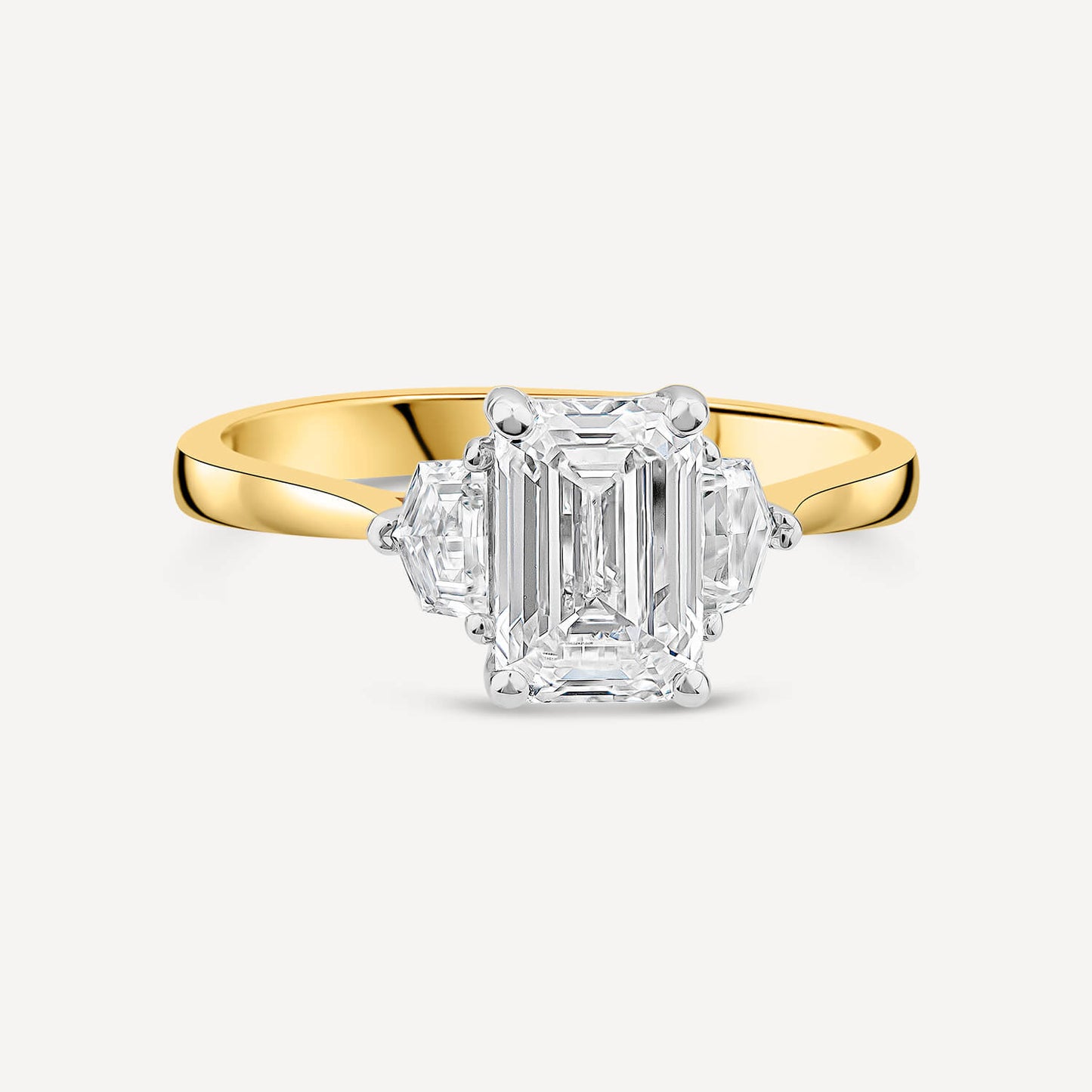 Born 18ct Yellow Gold 1.78ct Lab Grown Emerald Centre & Cadillac Shaped Sides Diamond Ring