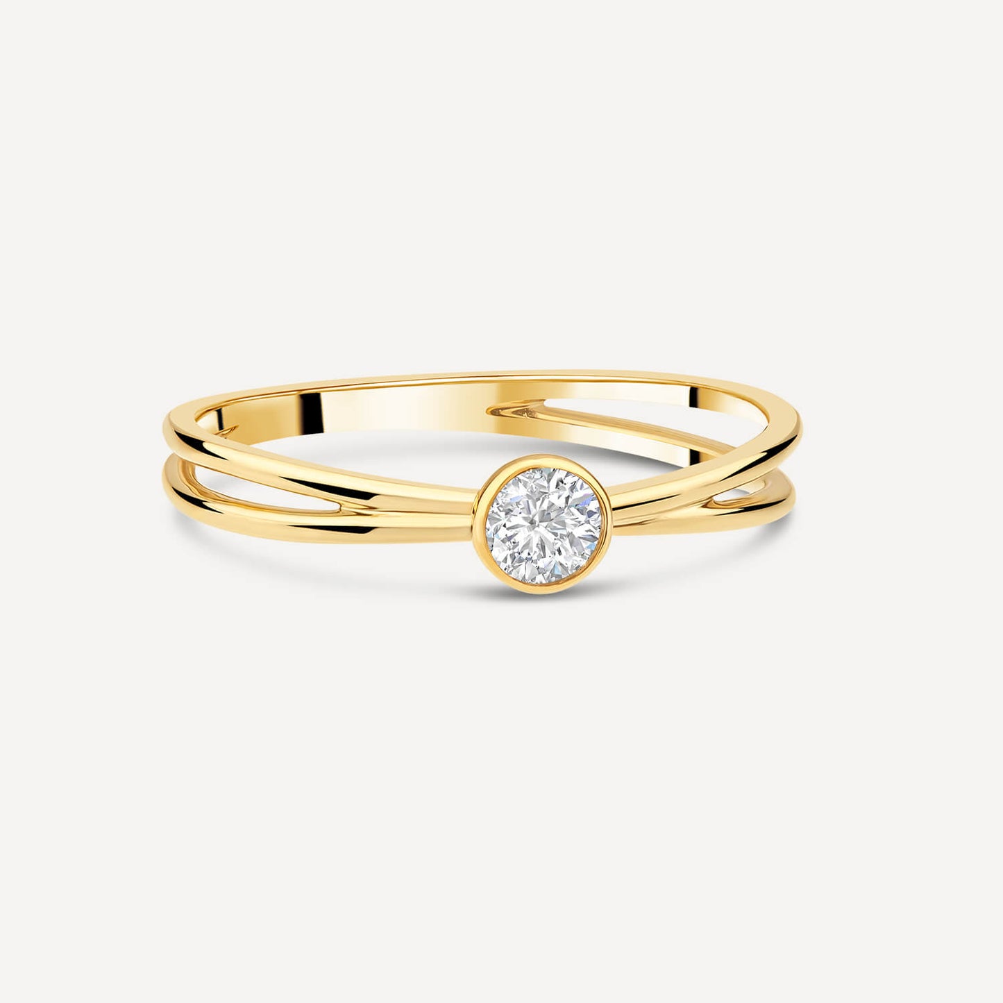 Born Kissed with Diamonds 9ct Yellow Gold Lab 0.15ct Round Diamond Open Split Shoulders Ring
