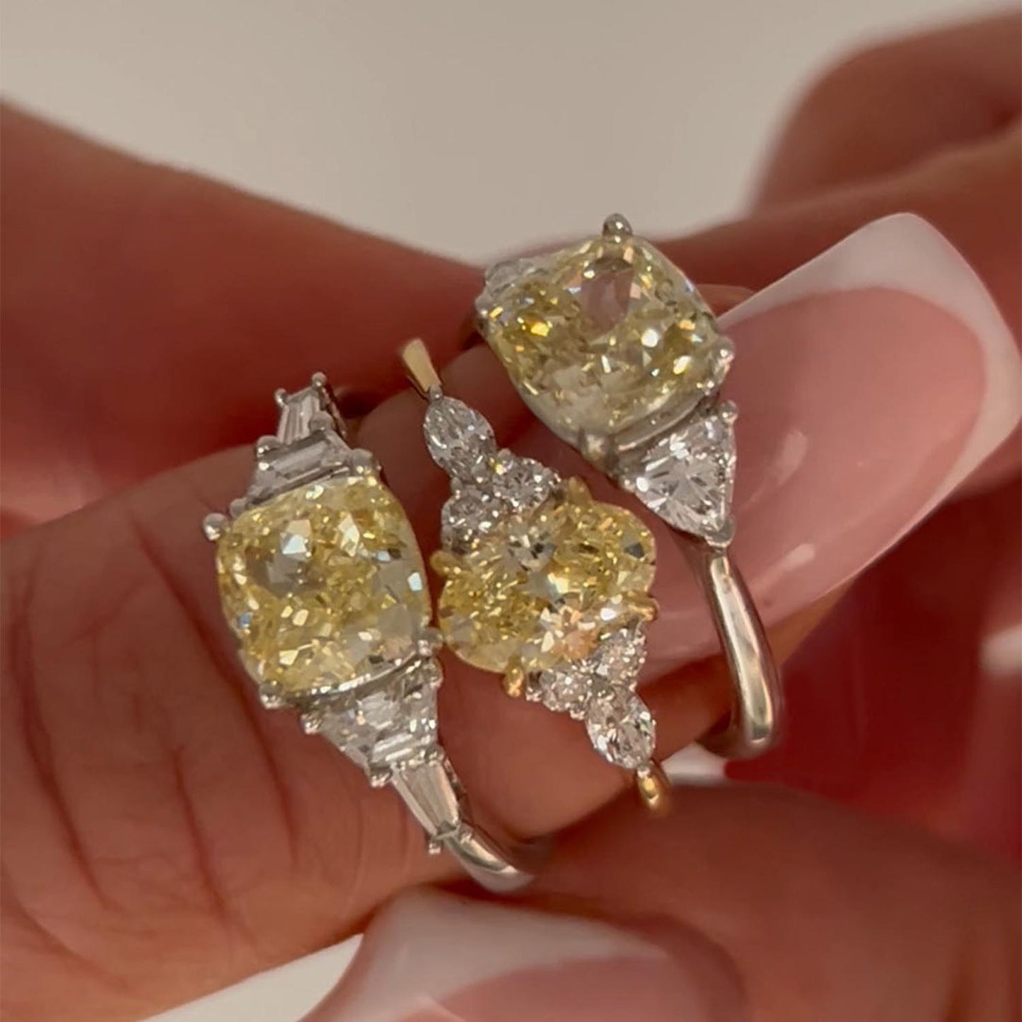Born Platinum & 18ct YG Head 2.50ct Yellow Cushion Centre Trilogy Lab Grown Diamond Sides Ring