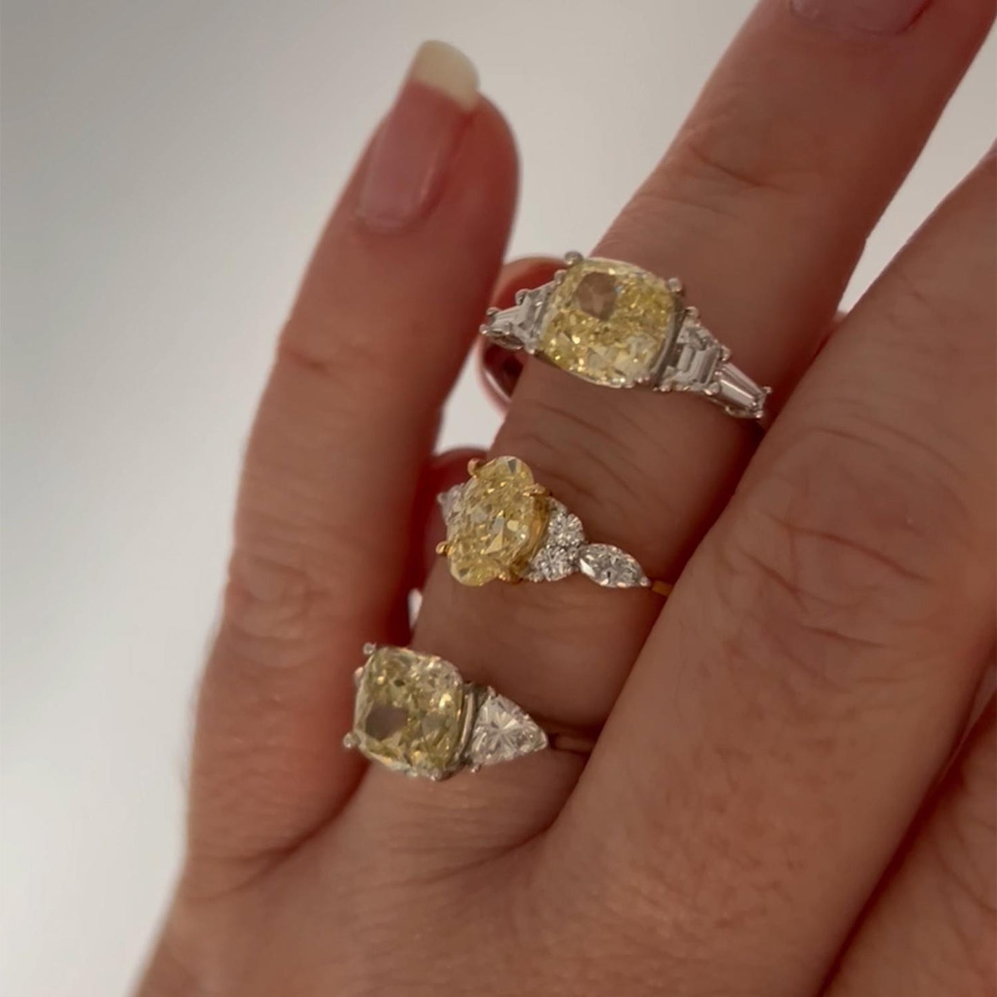 Born Platinum & 18ct YG Head 2.50ct Yellow Cushion Centre Trilogy Lab Grown Diamond Sides Ring