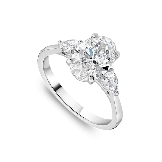 Born Platinum 2.40ct Lab Grown Oval Centre & Pear Sides Diamond Ring