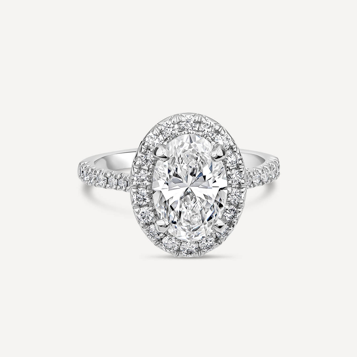 Born Platinum Lab Grown 2.44ct Oval Halo & Diamond Sides Ring